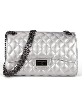 Women's Silver Ladies Purse Crossbody Bag with Chain Strap Stylish Clutch Purse